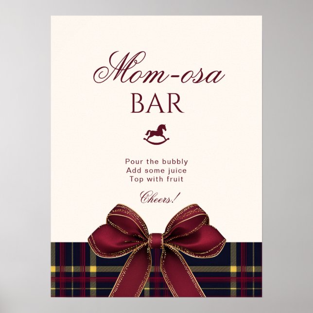 Momosa bar Red Bow Rocking Horse Plaid Poster (Front)