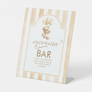 Momosa Bar Teddy Bear Beige Stripes Baby Shower Pedestal Sign