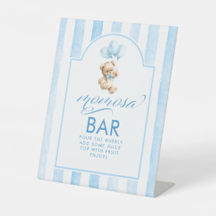 Momosa Bar Teddy Bear Blue Stripes Baby Shower Pedestal Sign
