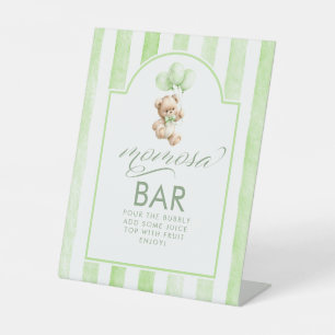 Momosa Bar Teddy Bear Green Stripes Baby Shower Pedestal Sign