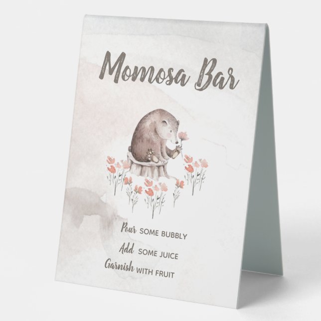 Momosa Mimosa Bar Sign Woodland Baby Shower (Front)