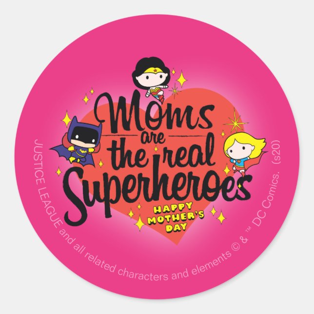 Moms Are The Real Superheroes Classic Round Sticker (Front)