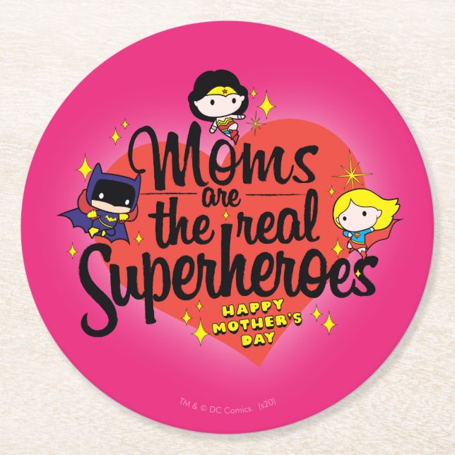 Moms Are The Real Superheroes Round Paper Coaster (Front)