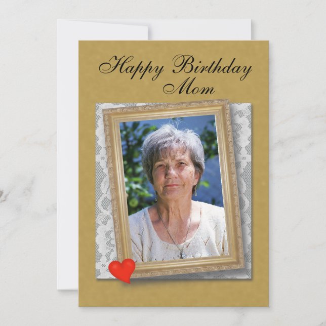 Mom's Birthday framed photo, lace and heart Card (Front)