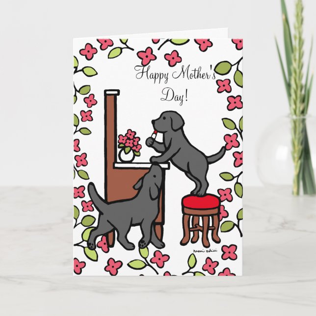 Mom's Black Lab Puppy Duo Card (Front)