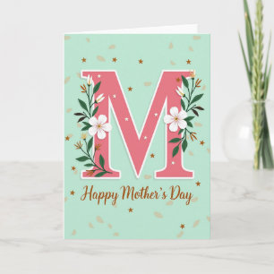 Moms Day Initial M Floral Card