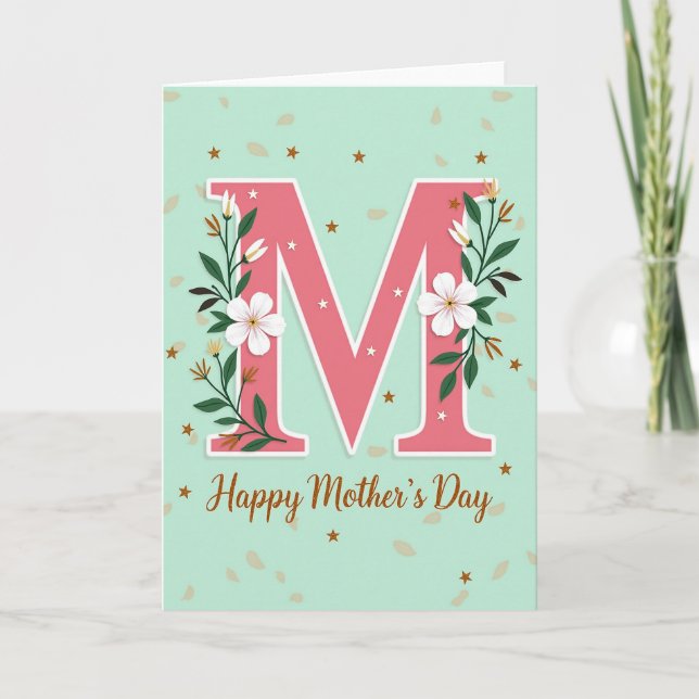 Moms Day Initial M Floral Card (Front)