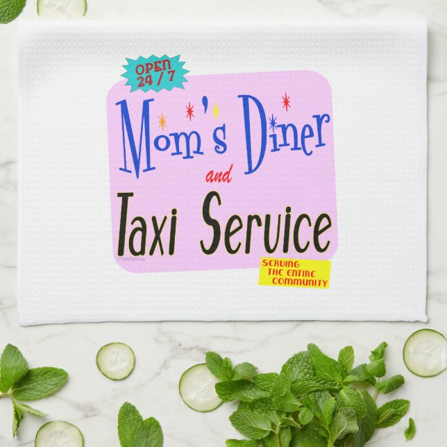 Moms Diner and Taxi Service Retro Kitchen Towel (Folded)
