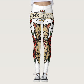 Moms Favourite Cat Dagger Rose Traditional Tattoo  Leggings