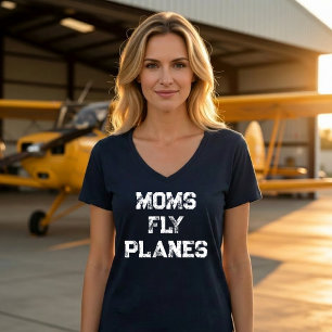 Moms Fly Planes Aviation Minimalist Simple Custom T-Shirt
