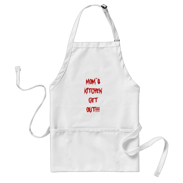 MOMS KITCHEN GET OUT!!! white apron with red (Front)