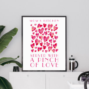 Mom's Kitchen Pink Love Heart Quote Art Poster