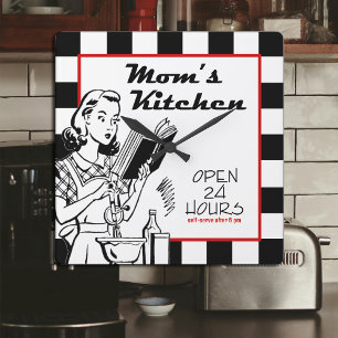 Mom's Kitchen Retro Vintage 1950's Black Square Wall Clock
