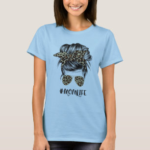 Moms Life Messy Bun Cool Moms Womens Leopard Shade T-Shirt