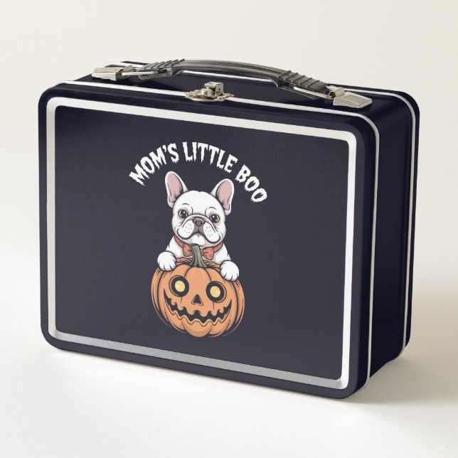 Mom's Little Boo French Bulldog Hallowen Metal Lunch Box (Front)