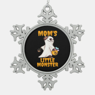 Moms Little Boo Monster Funny Graphic Snowflake Pewter Christmas Ornament