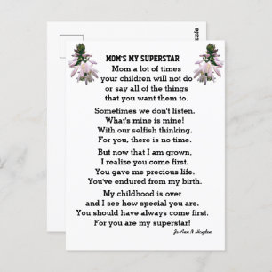 MOM'S MY SUPERSTAR  POSTCARD