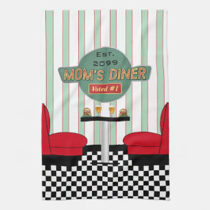 Mom's Retro Diner with Burgers & Beer Tea Towel
