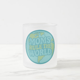 Moms Rule the World Groovy Globe Frosted Glass Coffee Mug