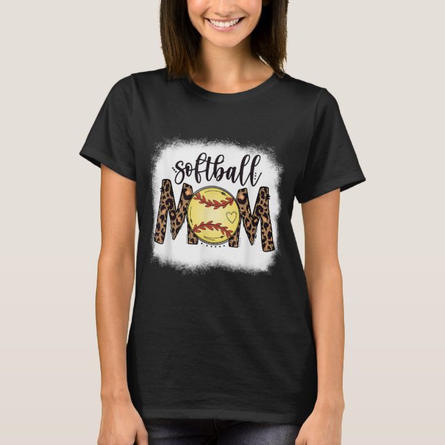 Moms Softball Leopard Bleached Women's Softball Mo T-Shirt (Front)