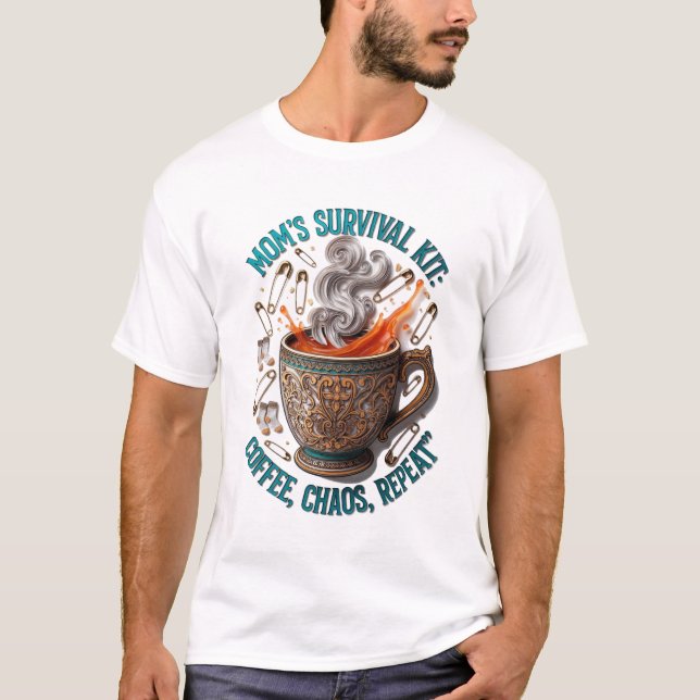 Mom's Survival Kit Tee | Coffee Chaos Repeat Funny (Front)
