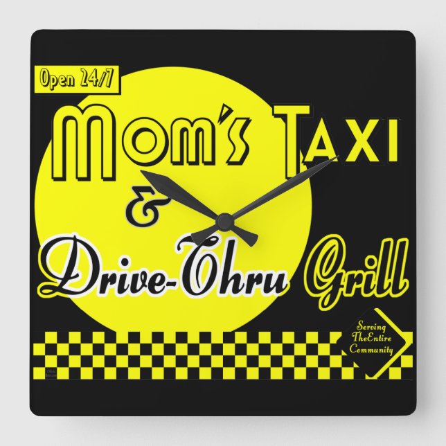 Moms Taxi and Drive-thru Grill Retro Kitchen Clock (Front)