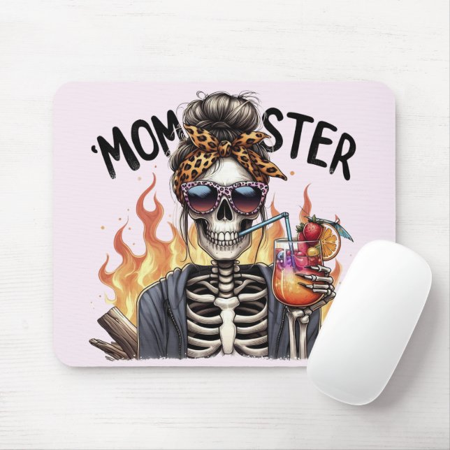 Momster - A Skeleton Mum on Fire Drinking Sangria Mouse Mat (With Mouse)