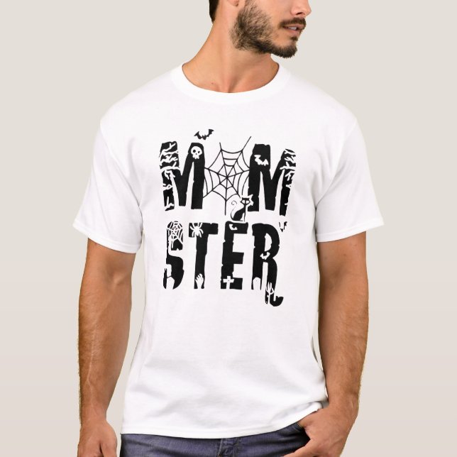 Momster Funny Halloween Spider Bat Graphic T-Shirt (Front)