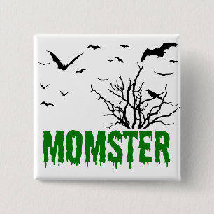 Momster Green Dripping Font Flying Bats Button