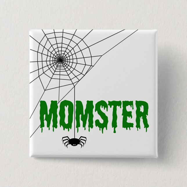 Momster Green Dripping Font Spider Web 15 Cm Square Badge (Front)