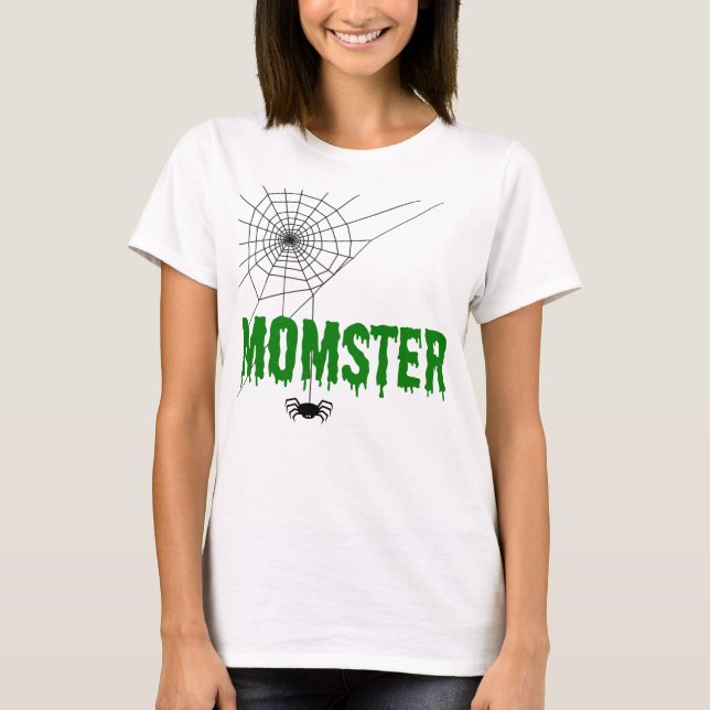 Momster Green Dripping Font Spider Web T-Shirt (Front)