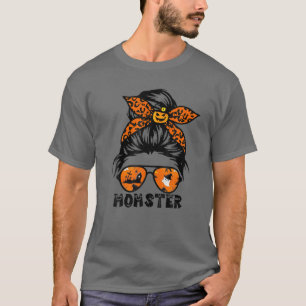 Momster Halloween For Women Messy Bun Skull Mum T-Shirt