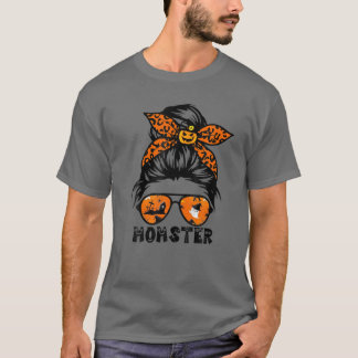 Momster Halloween For Women Messy Bun Skull Mum T-Shirt