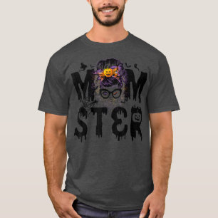 Momster Halloween Messy Bun Scary Pumpkin Spooky S T-Shirt