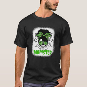 Momster Halloween Mum Costume Messy Bun Skull Mons T-Shirt