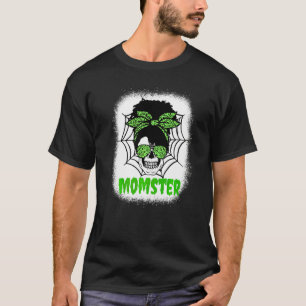 Momster Halloween Mum Costume Messy Bun Skull Mons T-Shirt
