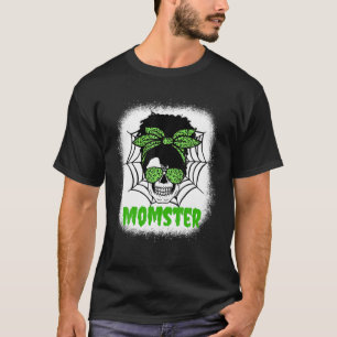 Momster Halloween Mum Costume Messy Bun Skull Mons T-Shirt