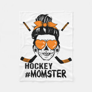 Momster Hockey Mom Messy Bun Skull For Women Hallo Fleece Blanket
