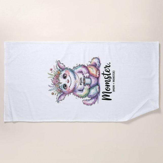 Momster. (Mom + Monster) Beach Towel (Front)