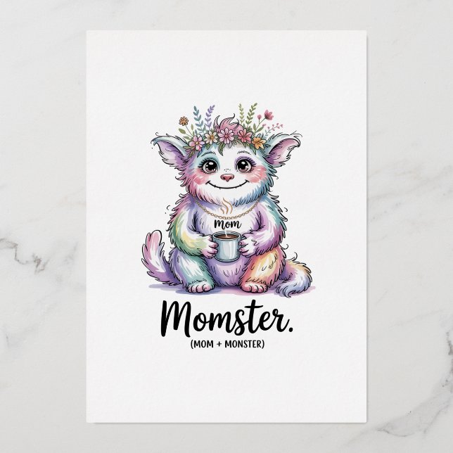 Momster. (Mom + Monster) Foil Holiday Card (Front)