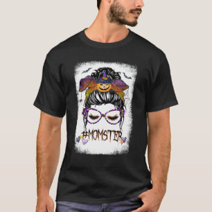 Momster Mum Monster Skull Messy Bun Hair Halloween T-Shirt