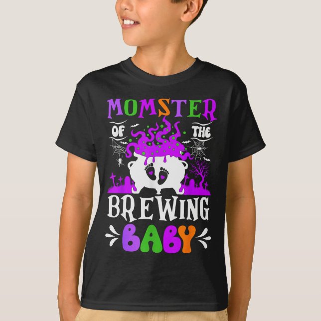 Momster Of The Brewing Baby Mom To Be Halloween  T-Shirt (Front)