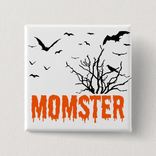 Momster Orange Dripping Font Flying Bats Button