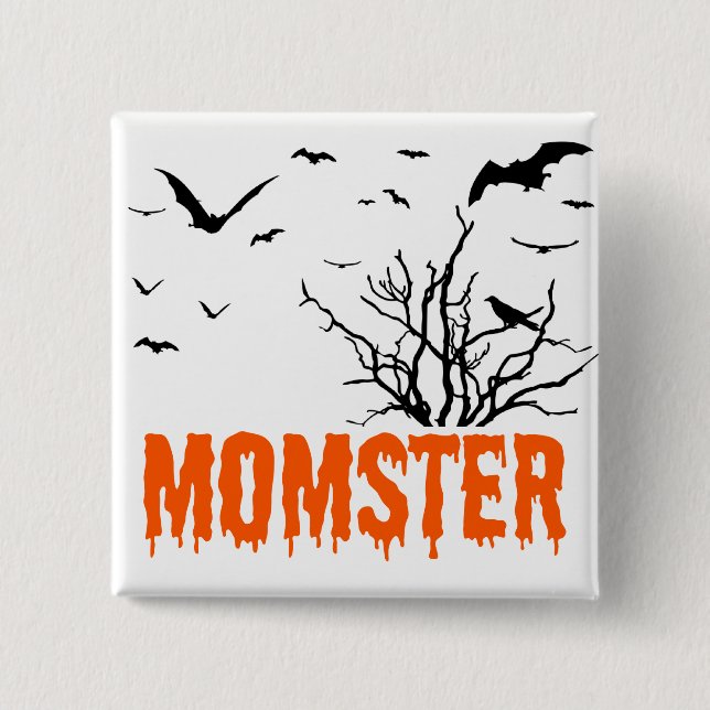 Momster Orange Dripping Font Flying Bats Button (Front)