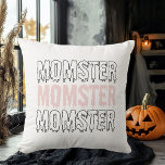 Momster Pink Halloween Cute & Spooky Cushion<br><div class="desc">Add a touch of spooky fun to your home décor with our "Momster" Pink Halloween Throw Pillow! Perfect for moms who love Halloween, this playful pillow features the word "Momster" in bold, spooky lettering on a soft pink background. Whether you’re decorating for a Halloween party or just want to bring...</div>