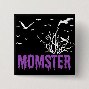 Momster Purple Dripping Font Flying Bats Button