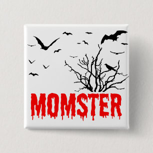 Momster Red Dripping Font Flying Bats 15 Cm Square Badge