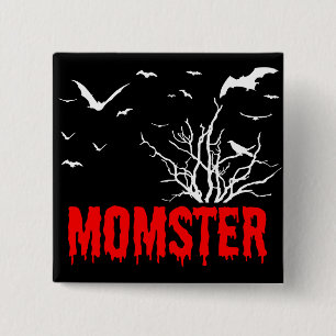 Momster Red Dripping Font Flying Bats Button
