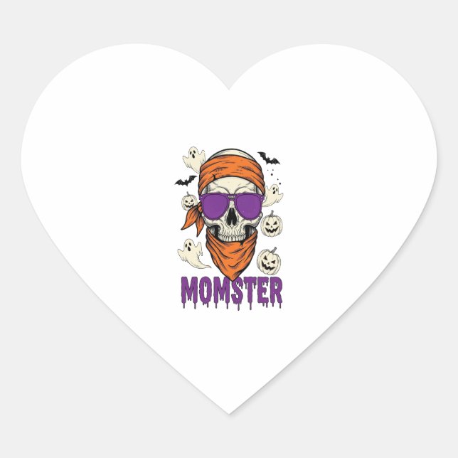 Momster skull Funny Halloween Mum Heart Sticker (Front)