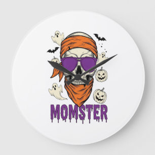 Momster skull Funny Halloween Mum Large Clock